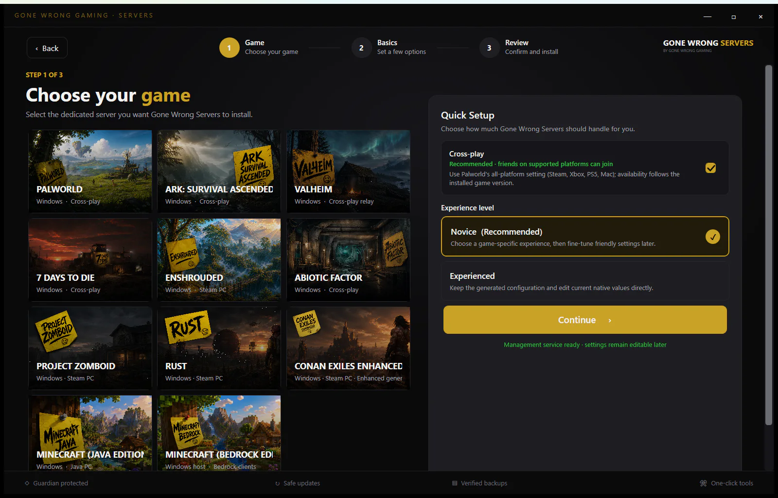 Gone Wrong Servers Beta 11 game selection screen