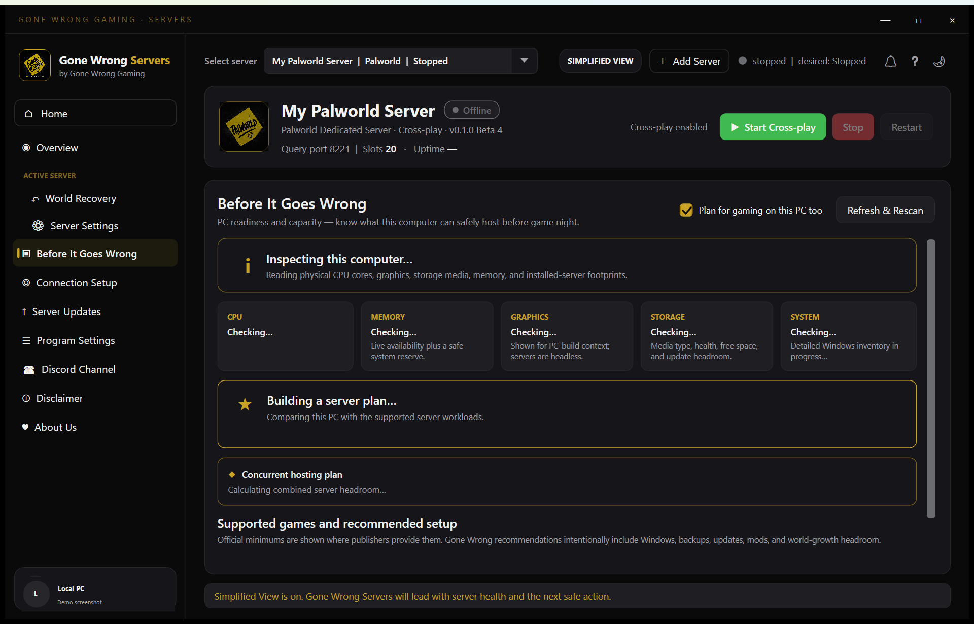 PC Capacity screen in Gone Wrong Servers