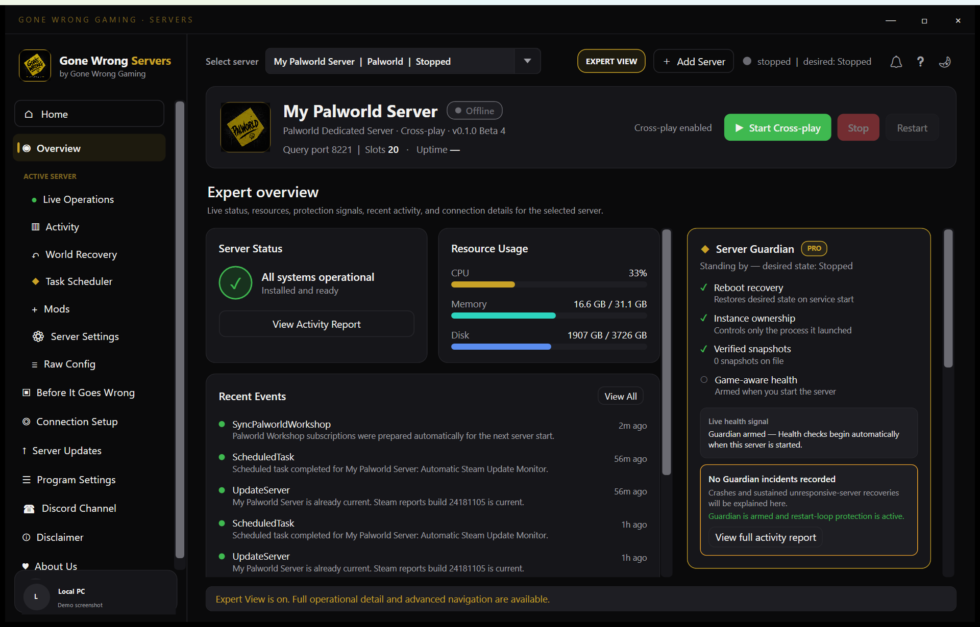 Guardian screen in Gone Wrong Servers