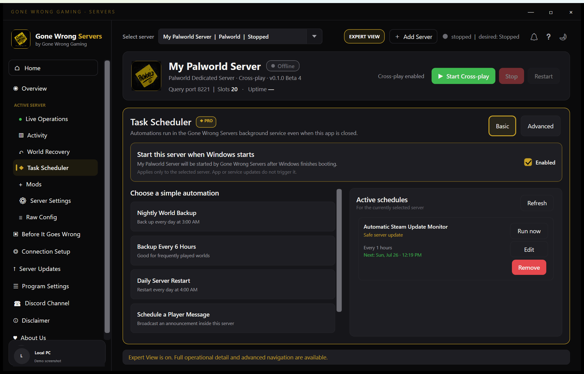 Automation screen in Gone Wrong Servers