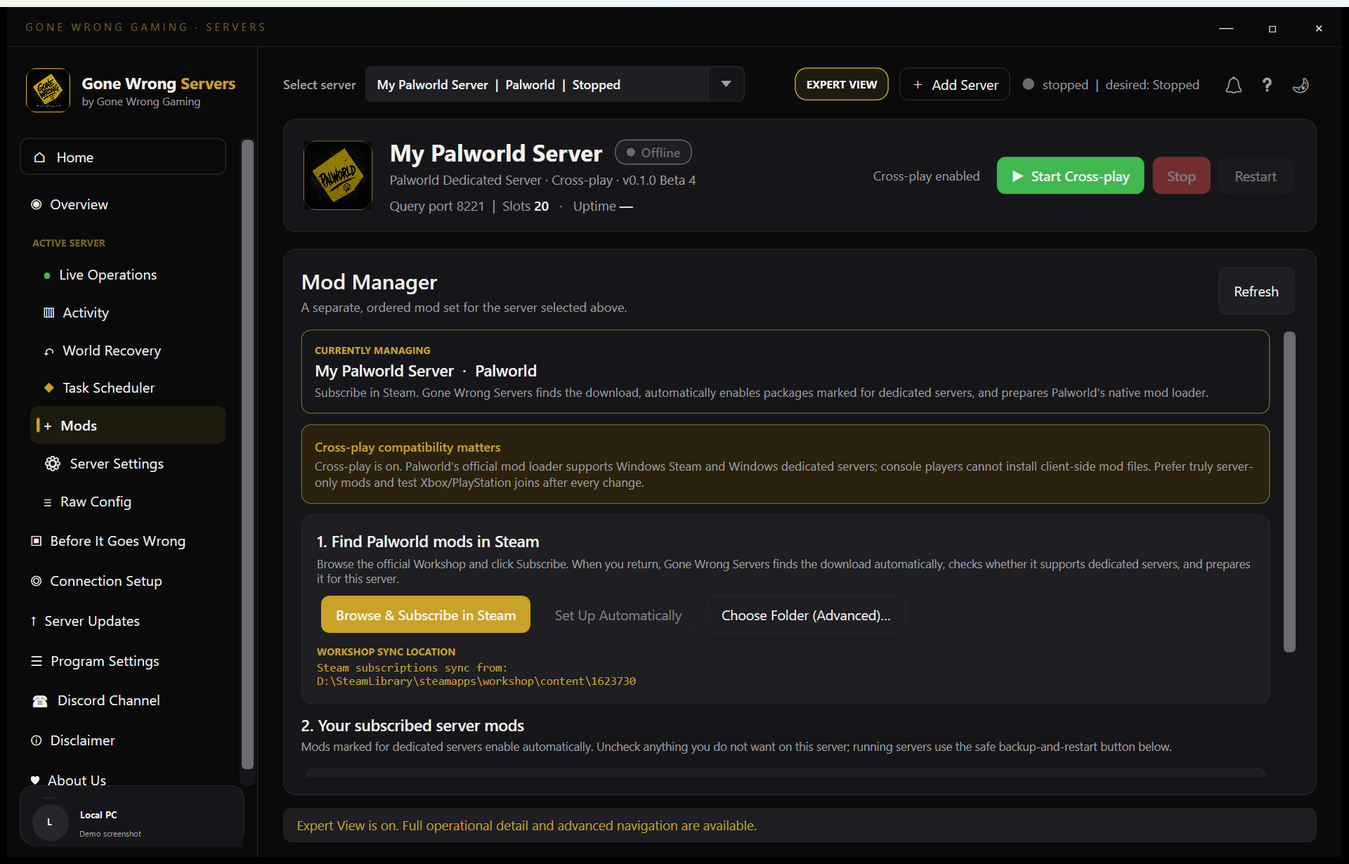Mods screen in Gone Wrong Servers