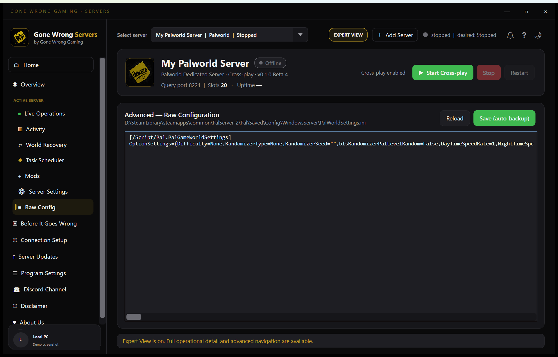 Gone Wrong Servers Raw Config screen